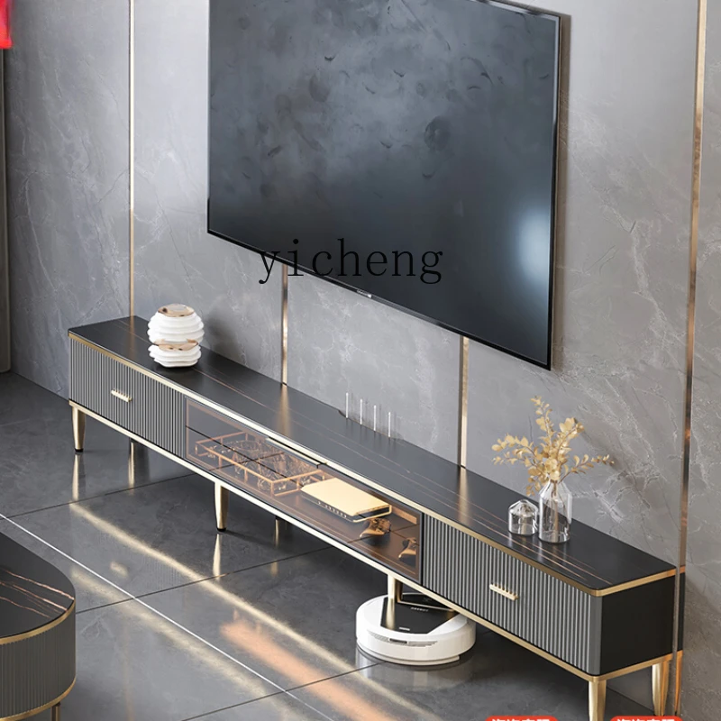 

Xl Light Luxury Stone Plate TV Cabinet and Tea Table Combination Italian Living Room Floor Cabinet