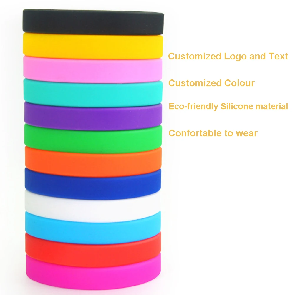 

Wholesales OEM 100pcs/lot Custom Rubber Silicone Wristbands With 1 Colour Logo You Want