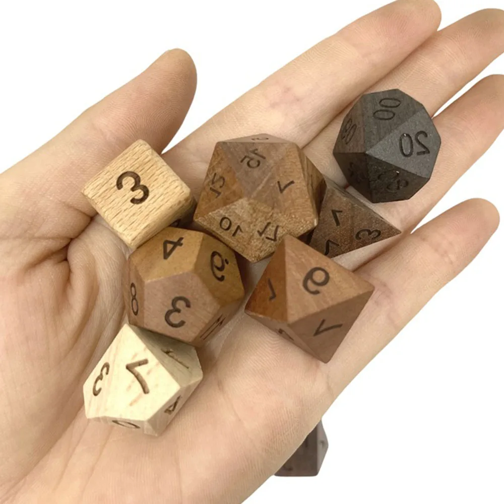 Polyhedral Dices Set Vintage Wooden Dices Role Playing Table Game Dices D4-D20 Polyhedral Games Dice Set for Table Games TRPG
