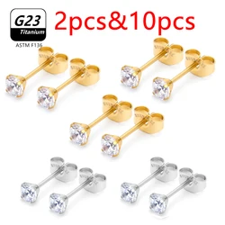 2/10PCS G23 Titanium 20G Push in Stud 3mm 4mm 5mm Round CZ Earrings No Allergy Lip Labret Ring Body Piercing Jewelry Wholesale