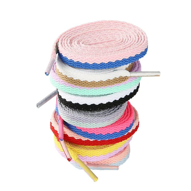 8mm Flat Dual Color Mixed Assorted Colorful Shoelaces Fashion Replacement Shoestrings 1Pair Decor Shoe Accessories Fit Casual Sn