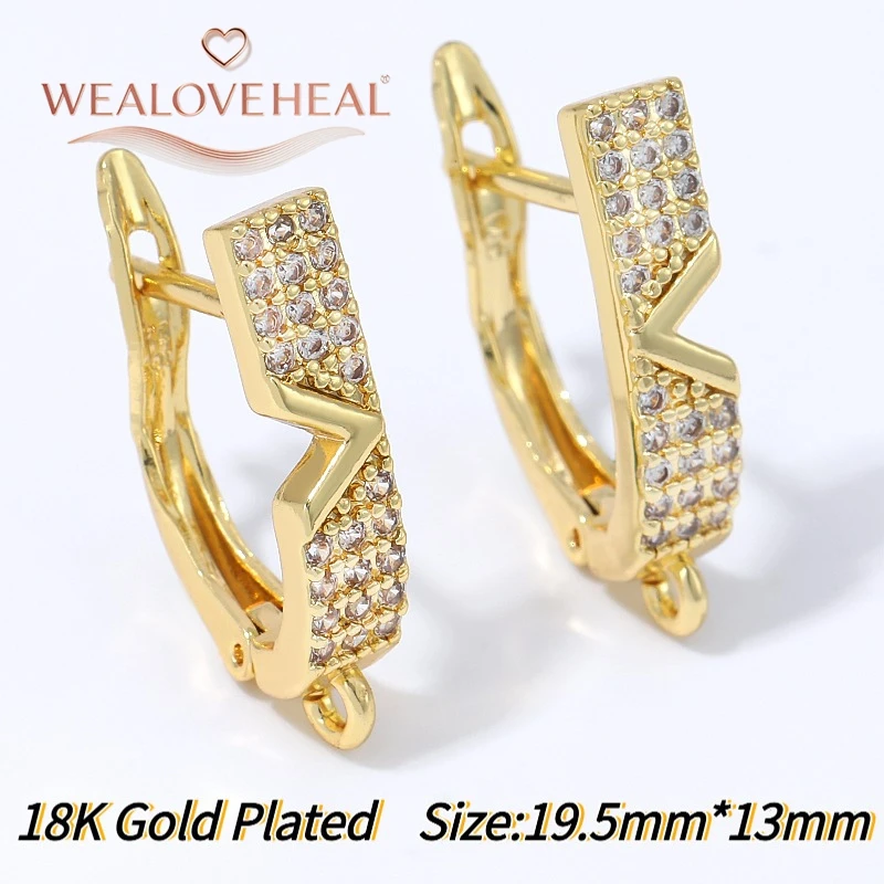 schmuckherstellung zubehör, 1 Paar 18K vergoldete Messing-Ohrringhaken mit Blitzmotiv, Micro-Pavé-Zirkonia und offenem Öhrchen für DIY-Schmuckherstellung – Detail 19