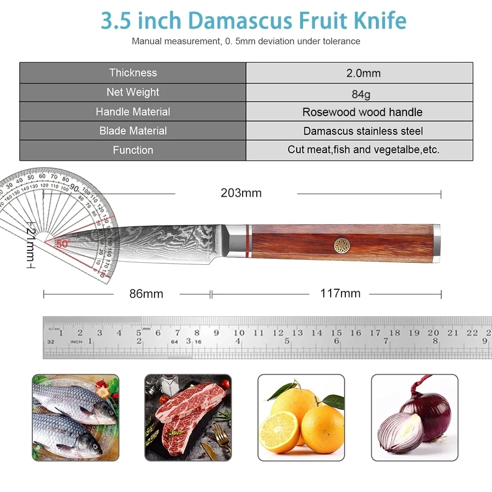XITUO Japanese 3.5 Inch Paring Knife Damascus Steel Sharp, Fruit Knife For Peeling Cutting And Slicing Anti-rusting Forged Knife
