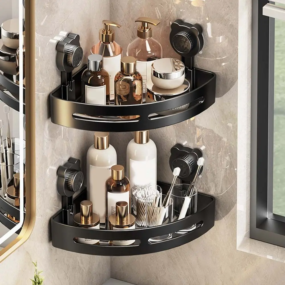 

Plastic Suction Cup Triangle Storage Rack Punch Free Detachable Corner Storage Shelf Reusable Wall Mounted