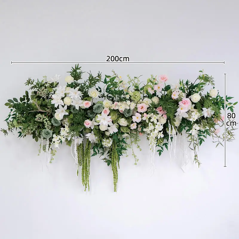 

White Series Artificial Rose Green Leaves Hanging Flower Arrangement for Home Decoration 6.5ft Wedding Event Backdrop Floral