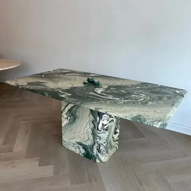 SW STONE Customizable Modern Design Simple Natural Green Marble Dining Table Set for Home Restaurant or Hotel