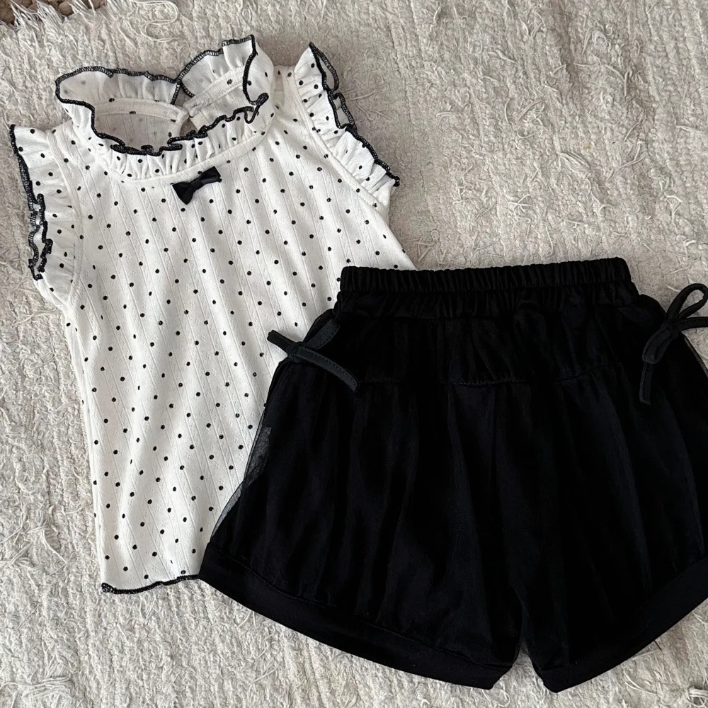 

2026 Summer New Baby Girl Cute Dot Clothes Set Infant Girl Cotton Sleeveless Vest + Bow Shorts 2pcs Suit Toddler Cotton Outfits