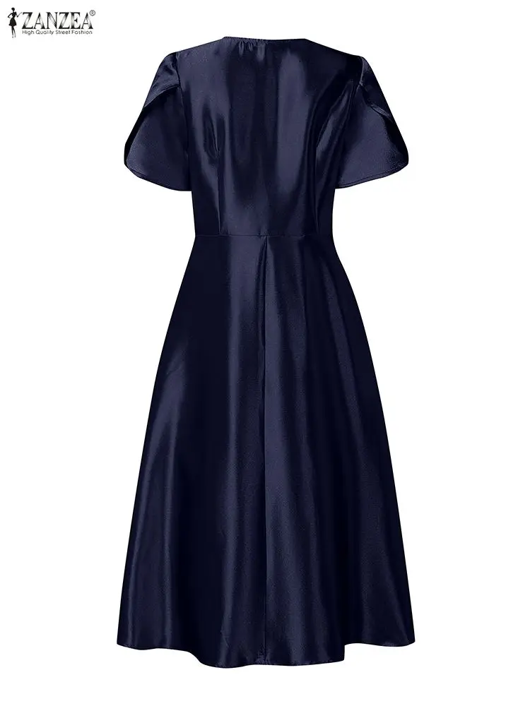 Stylish Women Dresses 2025 ZANZEA Elegant Square Neck Party Dress Petal Sleeve Sundress Waisted Satin Robe A Line Work Vestido