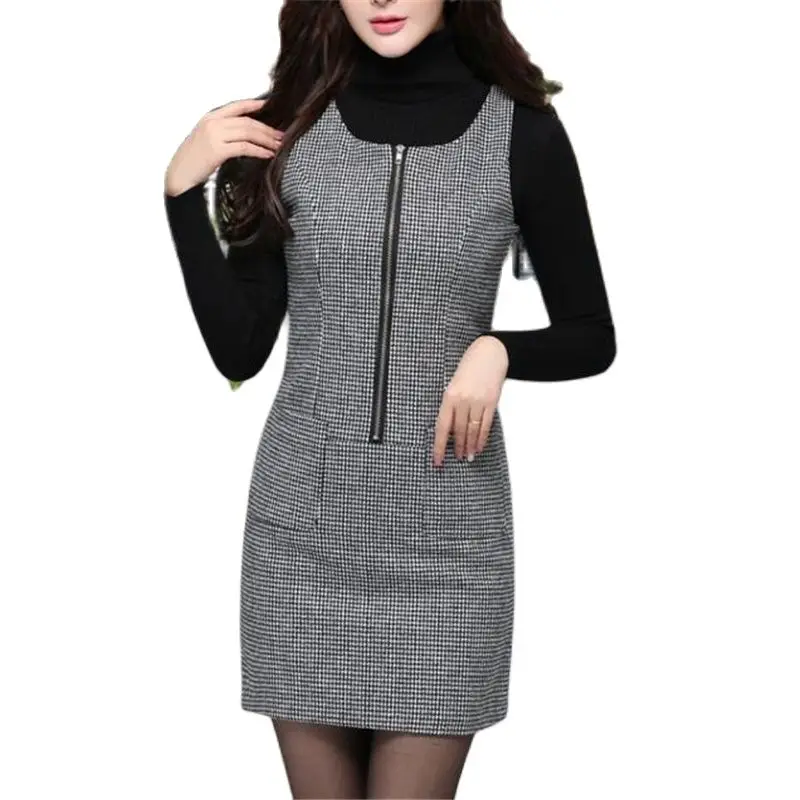 Women's Woolen A-line Dresses Loose Sleeveless O-neck Knee-length Loose Solid Female Autumn Spring Hot Sale