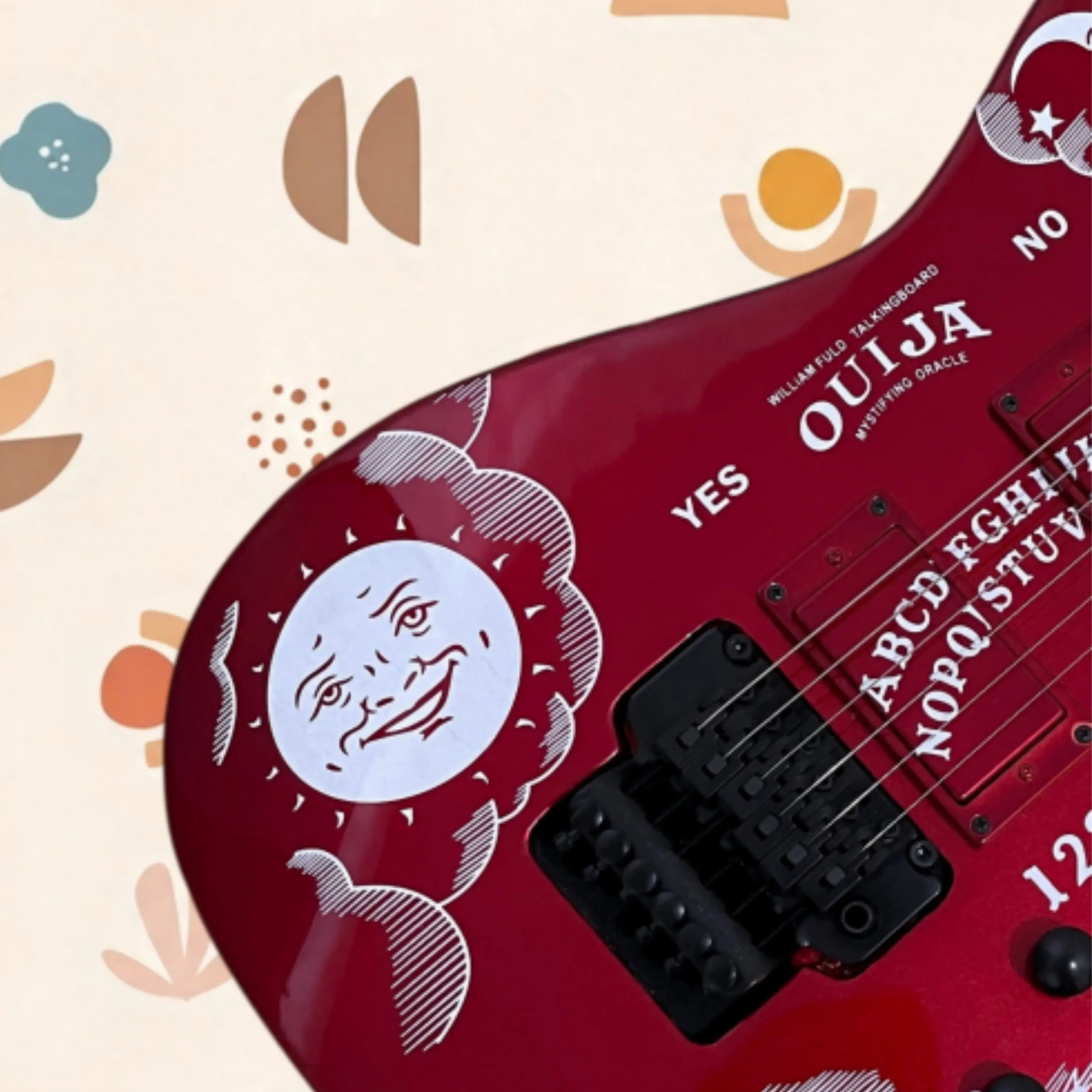 Red 6 String Electric Guitar, Mahogany Body, Art Print Finish Guitars, Vivid Color Design Guitarra