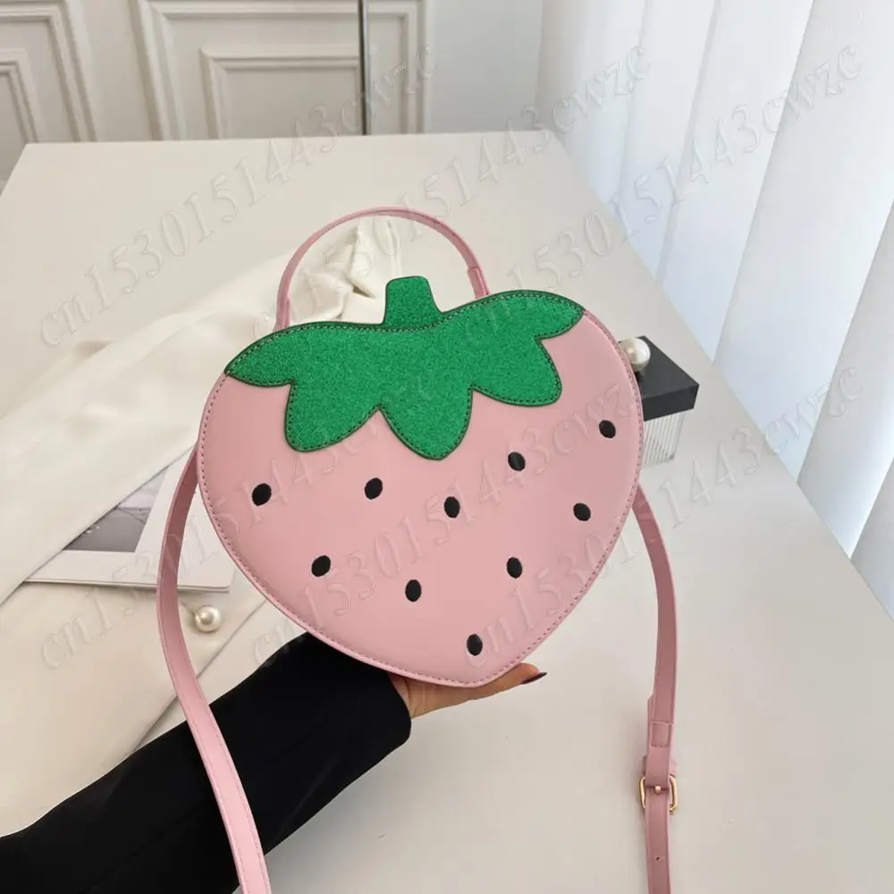 Women Strawberry Shoulder Bag Heart Shape Handbag Cute Strawberry Satchel Bag Novelty Top Handle Bag Kawaii Heart Sling Bag