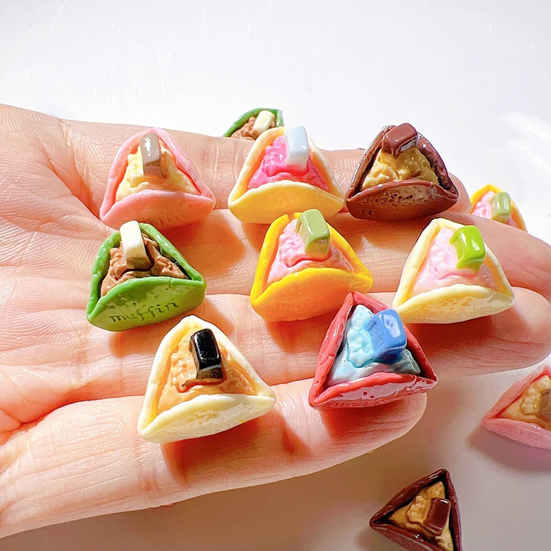 8Pcs Mini Sweet Triangle Cake Egg Tart Resin Fridge Magnets Crafts Magnetic Push Pin for Home Photo Decor Nail Free Installation