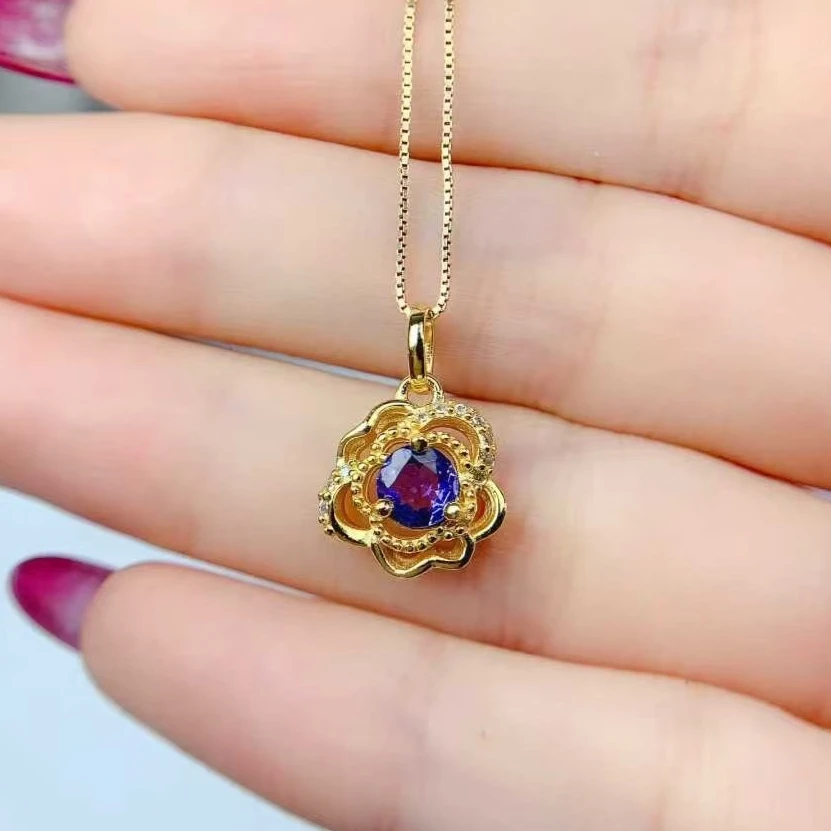 

Unique Design 925 Silver Pendant Natural Tanzanite Pendant with Certificate 5mm 0.5ct Real Tanzanite Jewelry