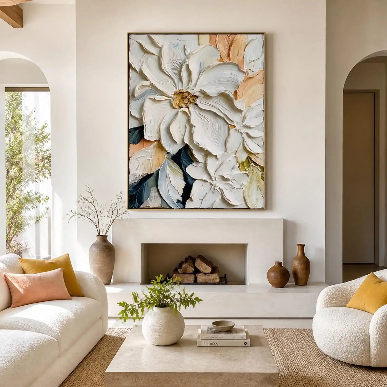 Mhemyo Large Abstract Hand Painted 3D Floral Oil Painting Textured Palette Knife Abstract Wall Art For Living Room or Home Decor