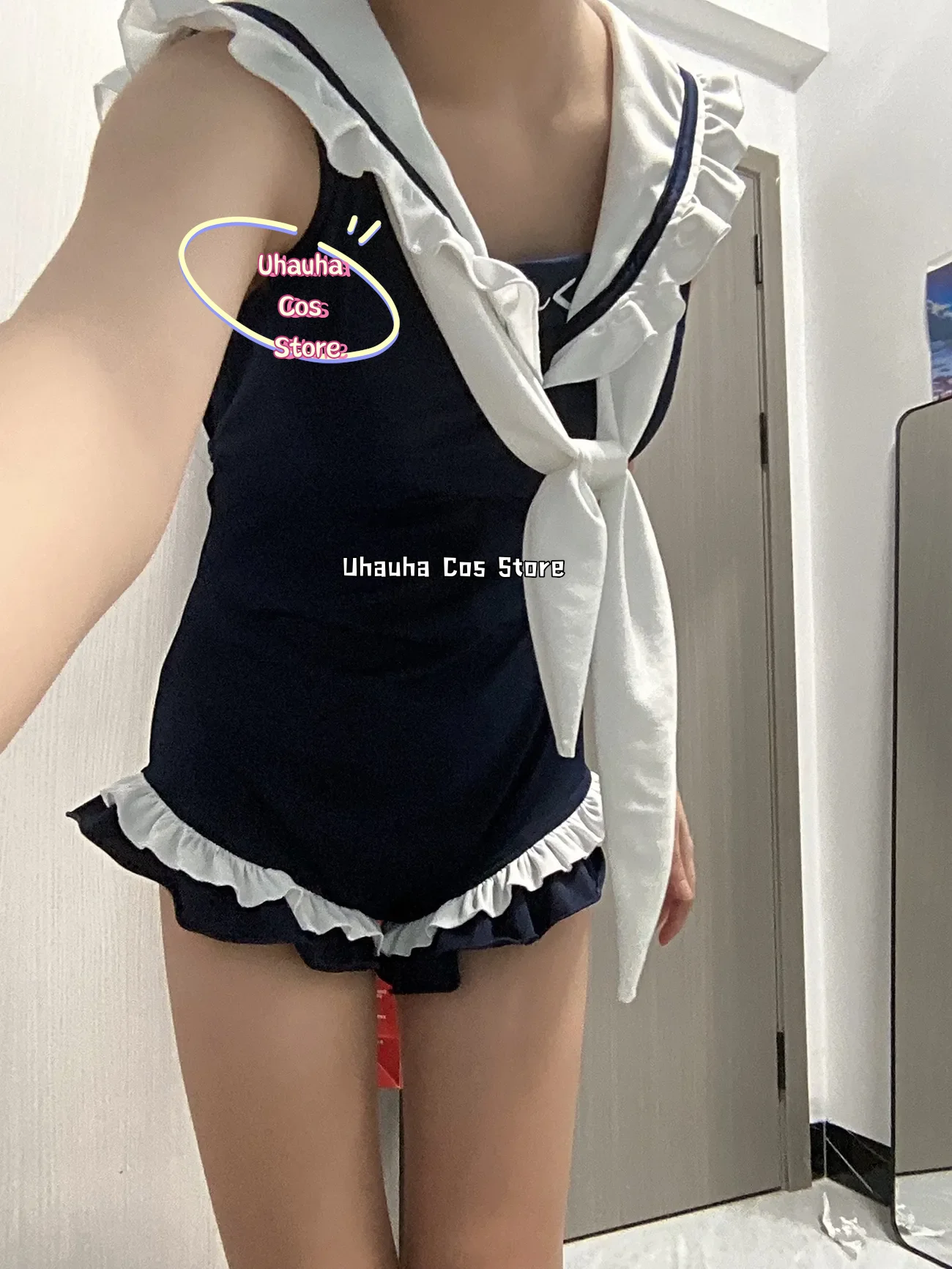 French Preppy Style Cospaly Sailor Collar Sleeveless Short Dress Swimsuit Costumes Slim Waist Dress Summertime Women's Swimsuit