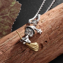 Exquisite Witch Broom Necklace Cute Magic Girl Pendant Men Women Rock Party Trendy Jewelry Halloween Gift