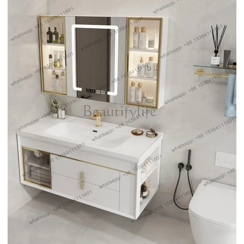 YJ Bathroom combination integrated ceramic basin washbasin toilet wash basin cabinet intelligent storage mirror cabinet