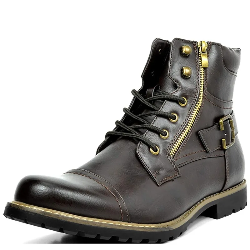 Fashion Men\'s Shoes Boots Leather Vintage Motorcycle Male Boots Riding Retro 2024 Metal Style Zippers Men\'s Shoes