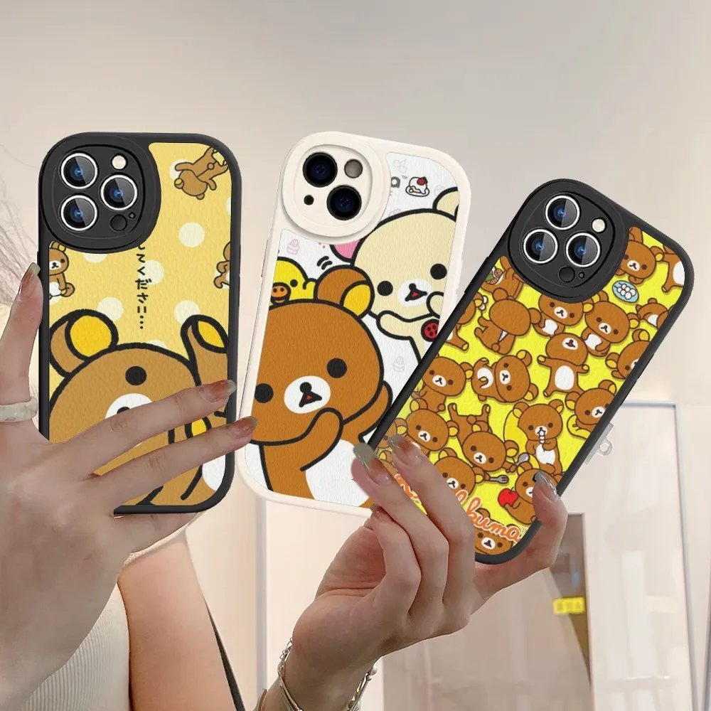 Cute R-Rilakkuma Phone Case Hard Leather For IPhone 16 15 14 13 12 Mini 11 14 Pro Max Xs X Xr 7 8 Plus Fundas