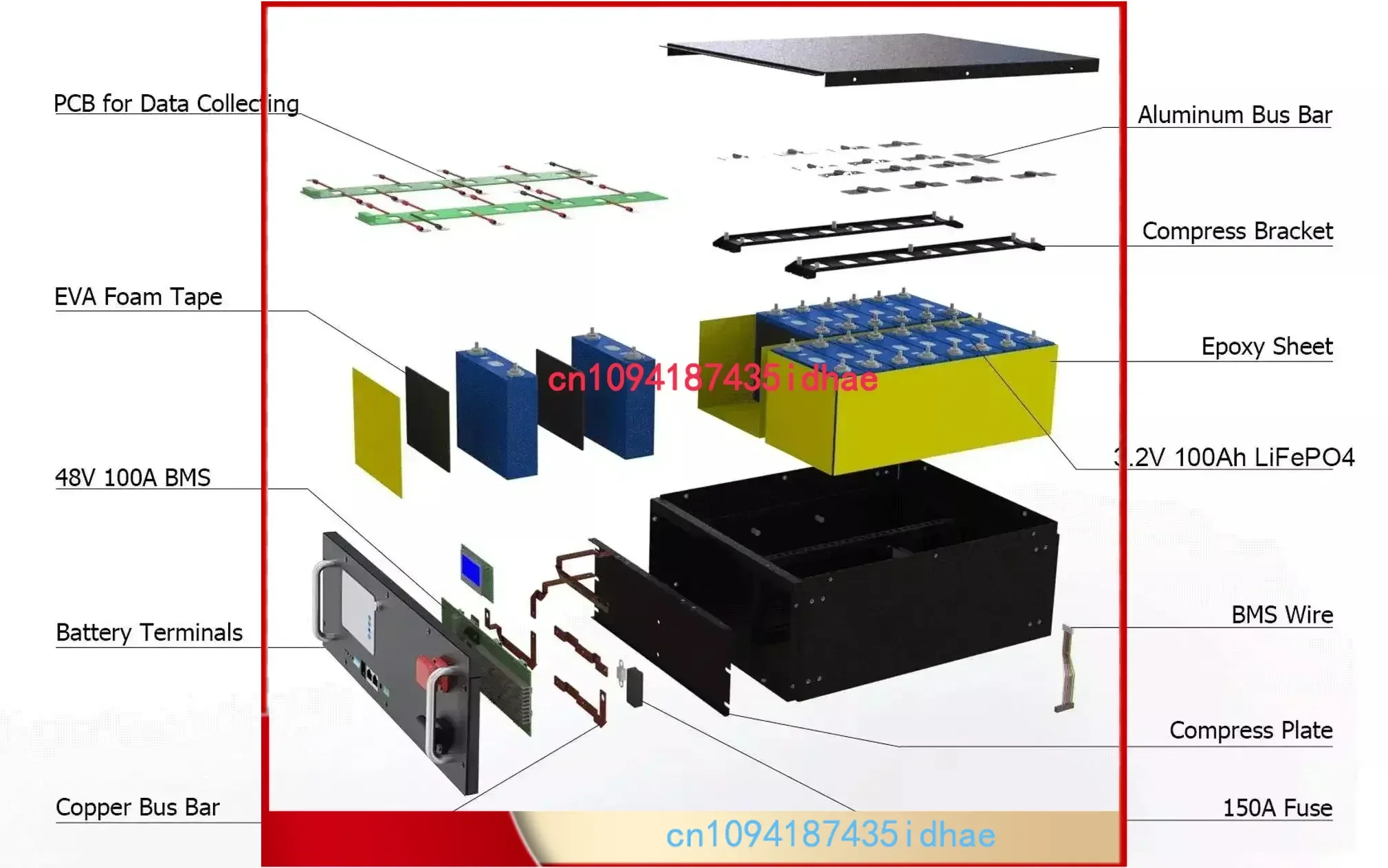 Good Selling gyll 48v 50ah 100ah 200ah 300ah lifepo4 battery power wall lifepo4  Smart battery 10kwh 48v 200ah view 6