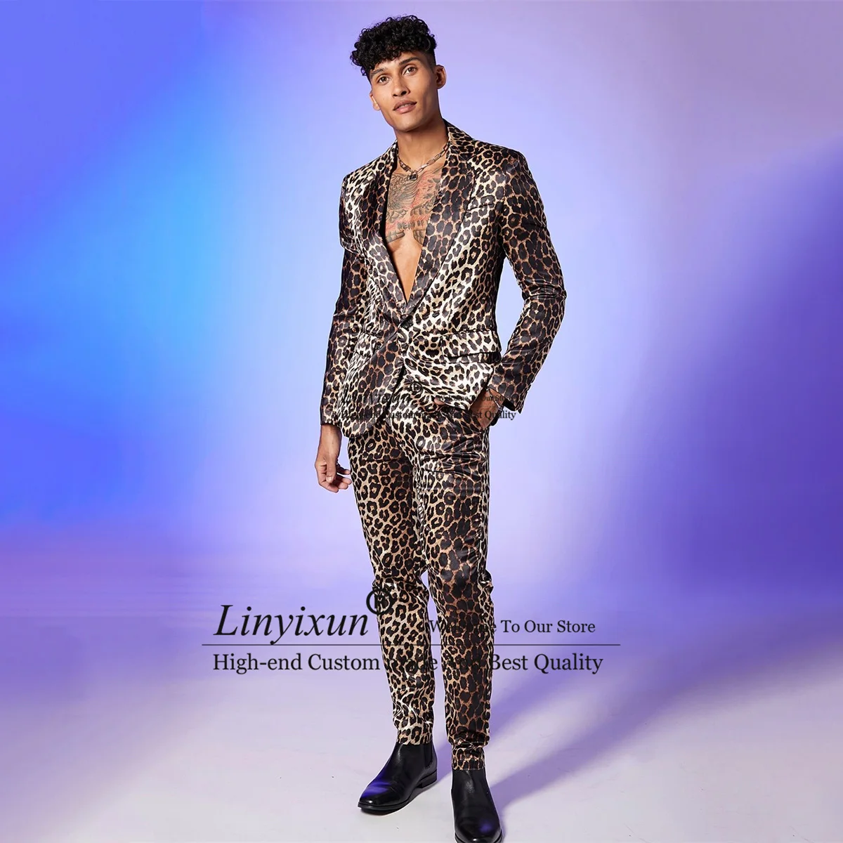 

Fashion Leopard print Wedding Suits For Men Notched Lapel Groom Tuxedos 2 Pieces Bridegroom Prom Blazer Slim trajes de hombre