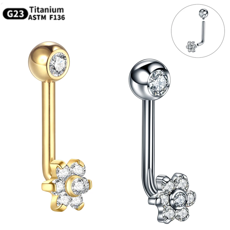 1PC Titanium Christina Piercing Flower Vertical Hood Intimate Piercing Gold Color Sexy Belly Rings Surface Jewelry for Men Women