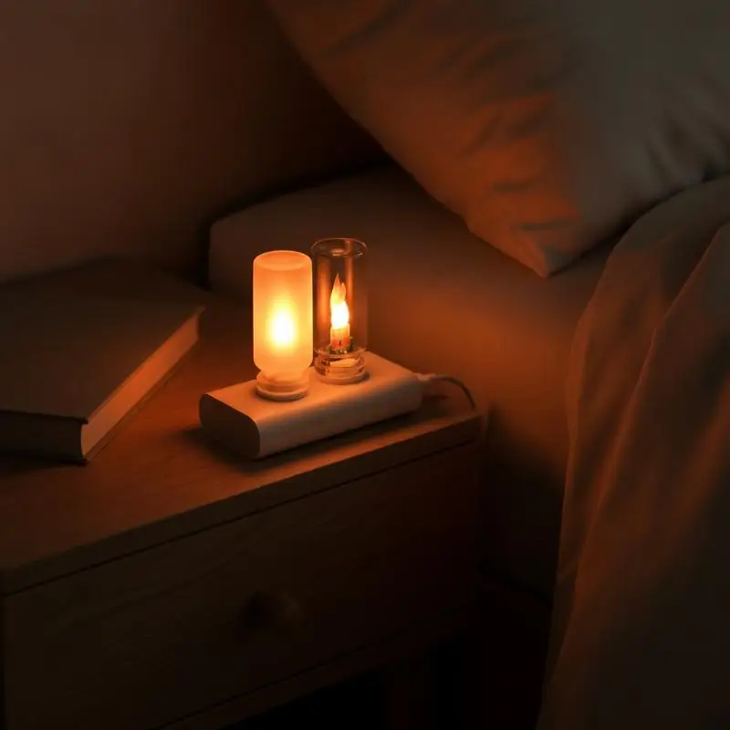 USB Powered Flame Flickering LED Candle Night Light Frosted Glass Cover for Bedroom Bedside Mood Lighting