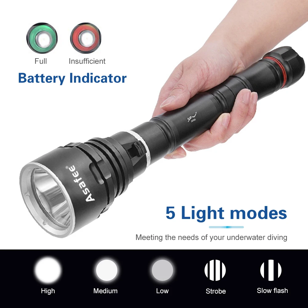 Asafee 80M Underwater P70 LED 3000LM 300 Range Diving Flashlight Magnetic Switch Torch Waterproof Scuba Lantern 18650/26650