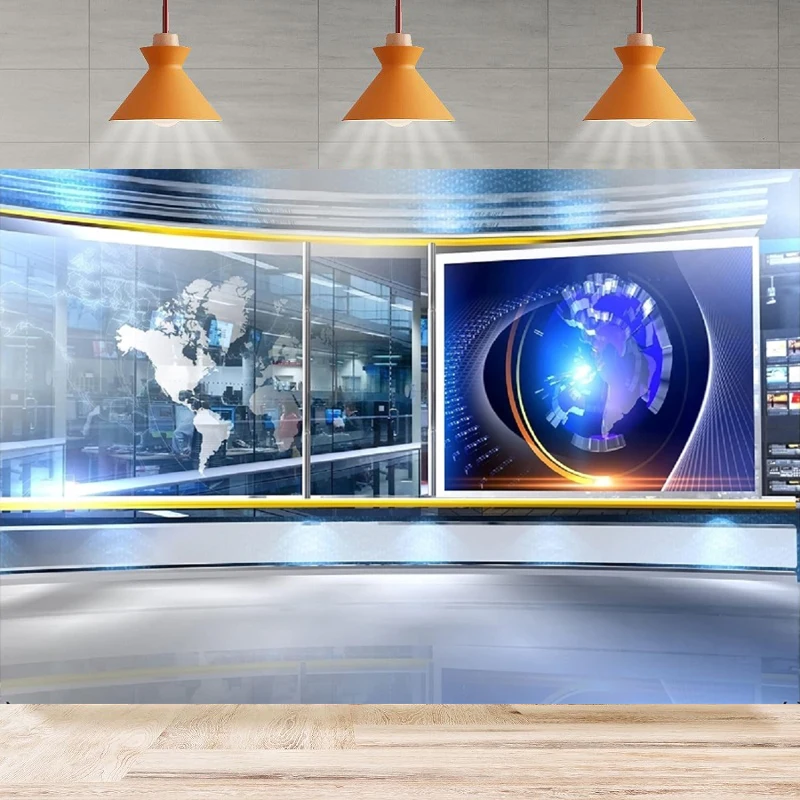 

News Broadcast Photograohy Backdrop TV Show News-Television Hall Interior Scene News Report Background Home Party Backdrop Wall