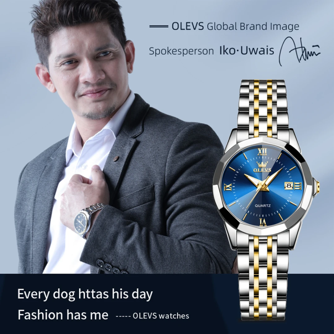 OLEVS 9989 كوارتز ساعة عصرية هدية سوار ساعة من الفولاذ المقاوم للصدأ قرص دائري ساعة يد بتقويم مضيء #2