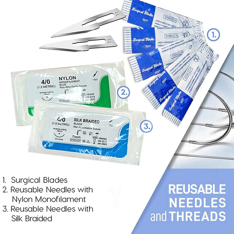 6Set Suture Kit,Stainless Steel Training Instruments With Scalpel Blades For Veterinarian,Biology And Dissection Lab