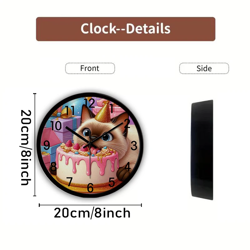 ساعة حائط معلقة على شكل كعكة كرتونية مستديرة صامتة على شكل قطة، مناسبة لغرفة المعيشة والمدرسة وغرفة الدراسة وغرفة النوم وهدايا الأطفال