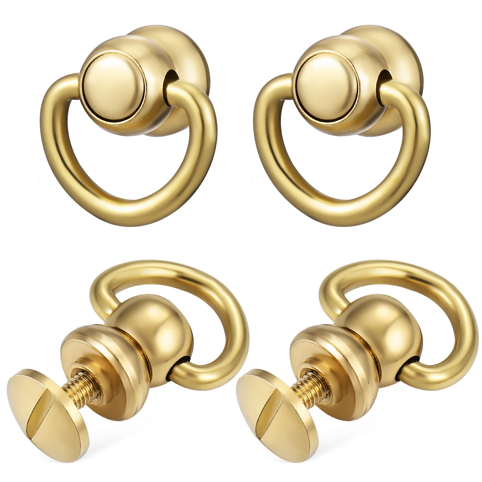 

4pcs Brass D-Ring Rivets Ball Stud Screw Back Purse Strap Connectors Metal Hardware Attachments For Tote Bags Clutch Small