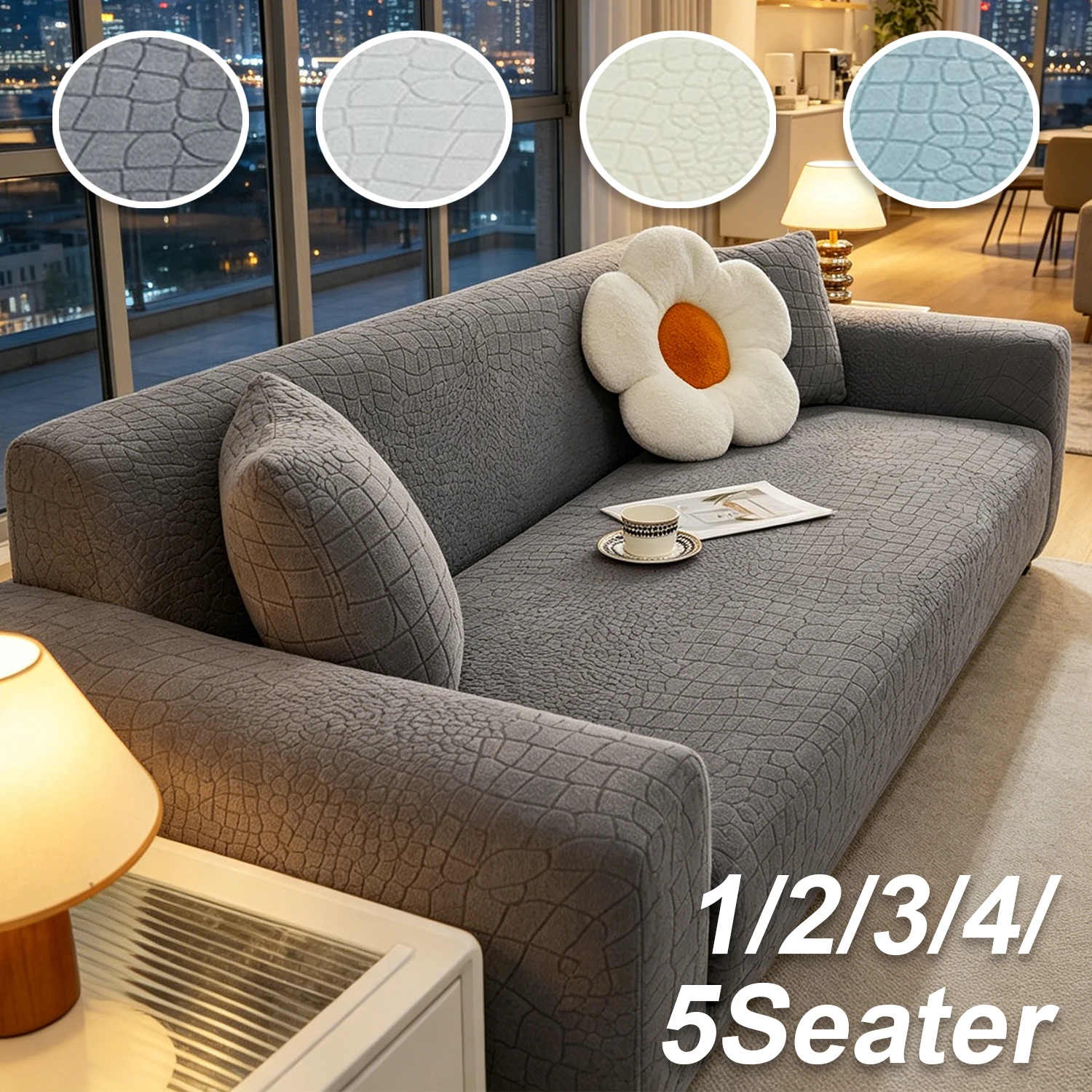 1/2/3/4/5 Seater All Inclusive Sofa Covers for HomeLiving Room Slipcovers Stretch Polar Fleece Armchair L Shaped Sofa Protector 3