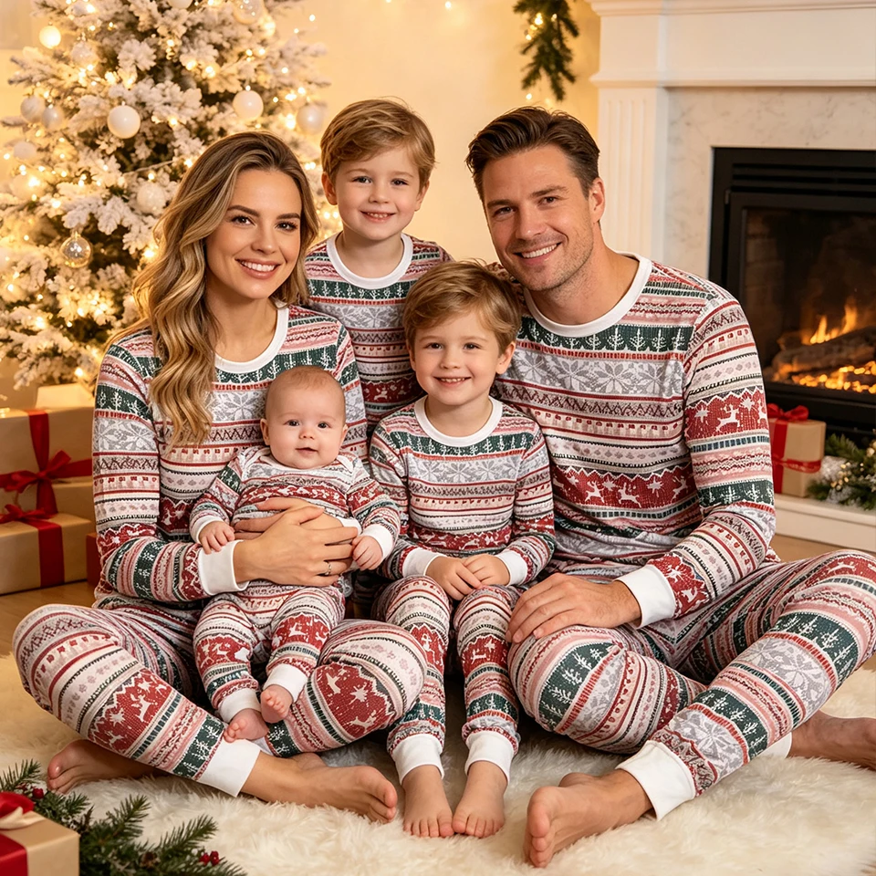 Christmas Family Matching Pajamas Set Soft Sleepwear for Mom Dad Kids Boys Girls Casual Home Wear Xmas Loungewear Pajama Party