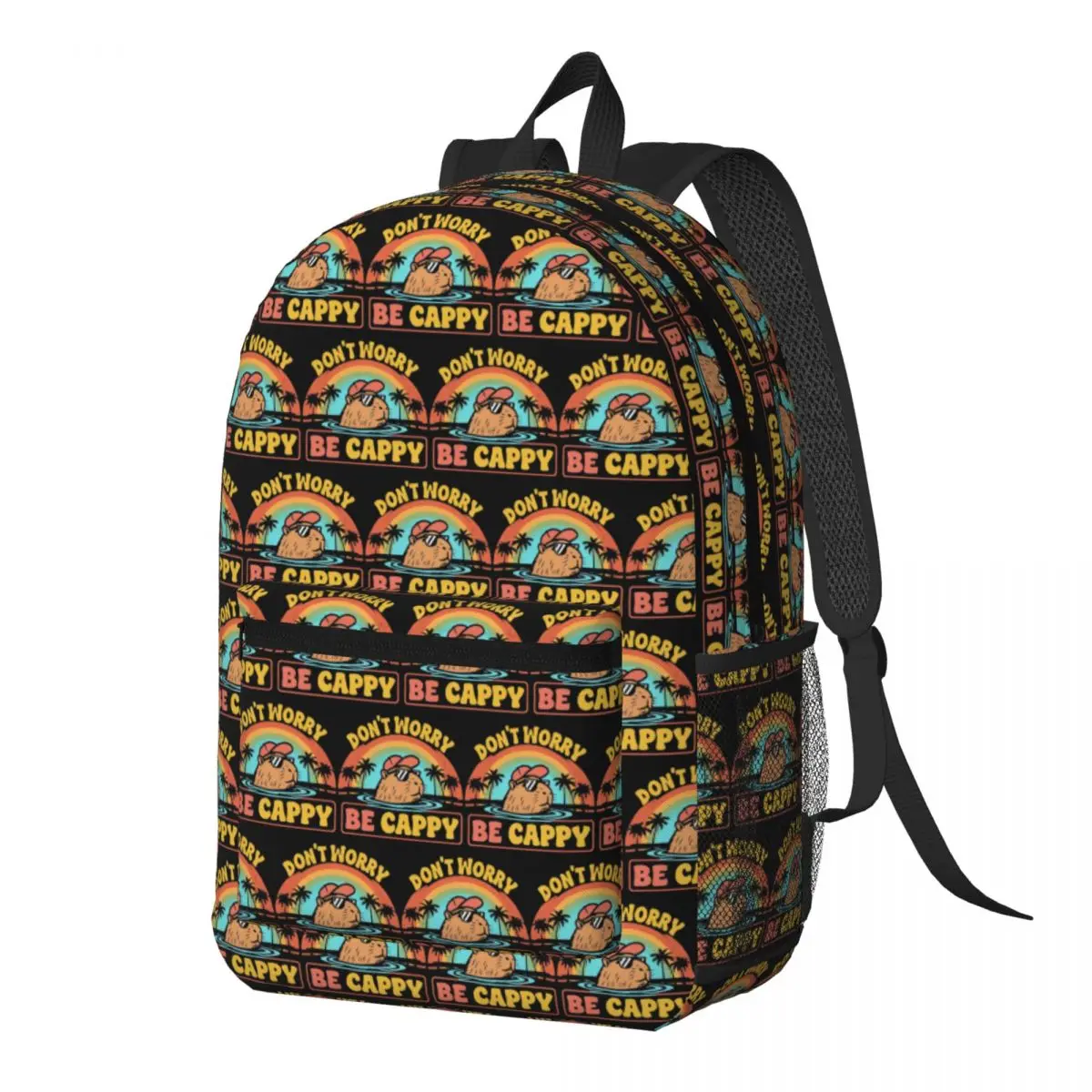 Embrace The Capybara Craze Don't Worry Be Cappy Sac à dos de grande capacité, sac d'école, sacs à bandoulière pour hommes et femmes