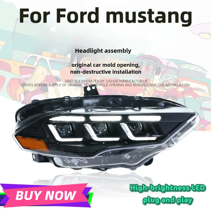 

For Ford Mustang 15-22 Headlight Assembly Modified LED Daytime Running Lamp Lens Lamp