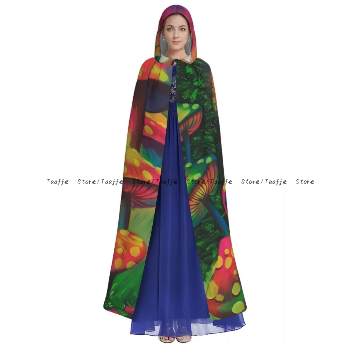 Witch Long Hooded Robe Mushroom Psychedelic Art Halloween Cloak Cosplay Costumes for Adult