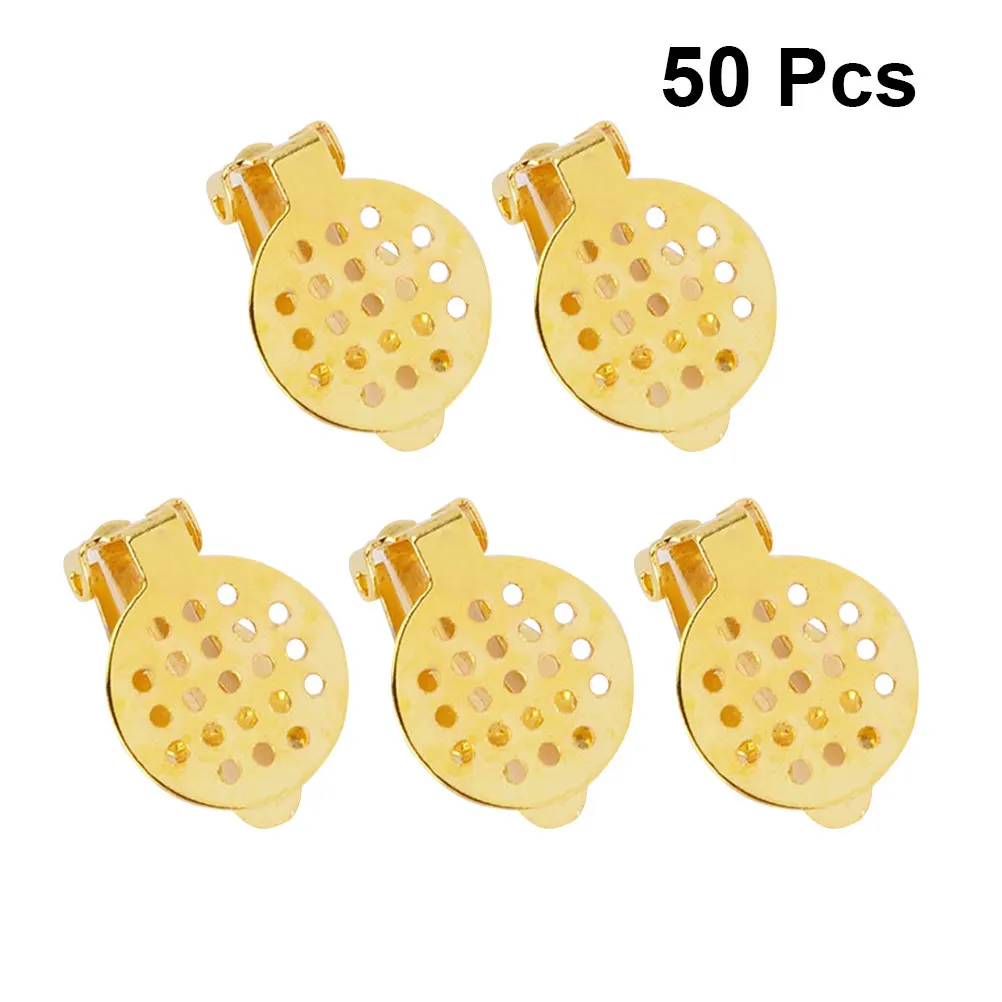 

50 шт. Заготовки для серег-клипс: аксессуары для создания изящных украшений без прокола, золотистые, нежные, для самостоятельного изготовления