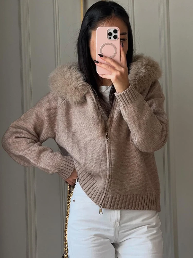 Tuularose Winter Weibliche Pullover Hoodie Strickjacke Flauschigen Zipper Patchwork Langarm Rippen Solide Stricken jacke Mantel Frauen Strickjacke