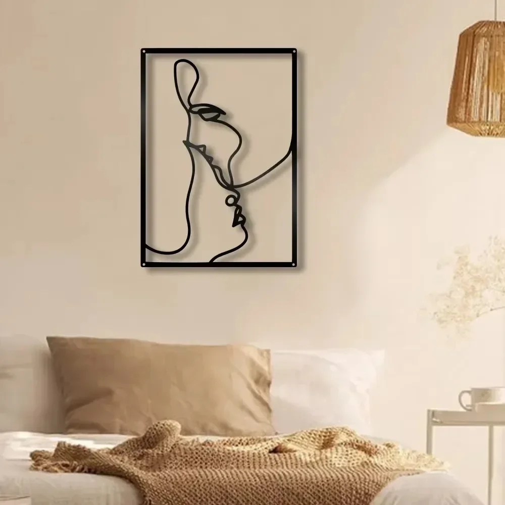 CIFBUY Black Metal Wall Art Abstract Lines Silhouette Cutout Plaque Farmhouse Living Room Door Unique Accent Decoration