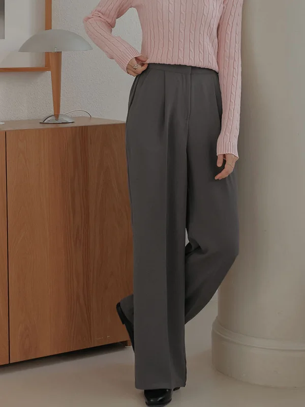 

Шикарные брюки с высокой талией и драпировкой, широкие штанины, женские, весенние, в пол, стройнящие, длинные, в деловом стиле, корейские, повседневные брюки