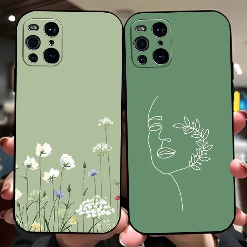 Green Aesthetic Phone Case For Oppo K7 K9 X S Find X3 X5 Reno 7 6 Rro Plus A74 A53 A93 A54 A72 A16 A15 A55 A57 Cover