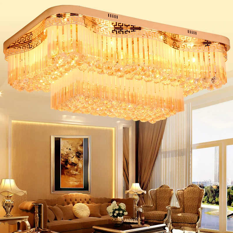 European-style living room lamps and lanterns atmospheric rectangular golden crystal lamp color-changing crystal ceiling lamp