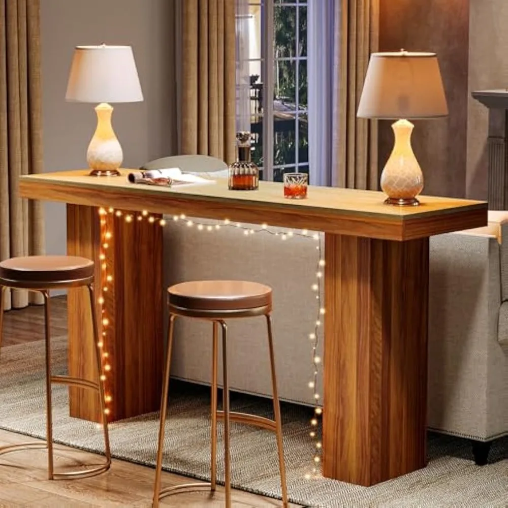 Long Bar Table, 62.9-Inch Rectangular Counter Height Pub Table for Kitchen Dining Room