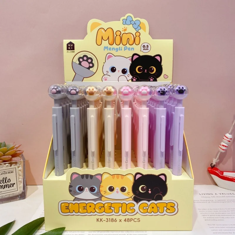 

24pcs/lot Creative Cat Pow Press Gel Pen Cute 0.5mm Black Ink Neutral Pens For Writing Office School Supplies