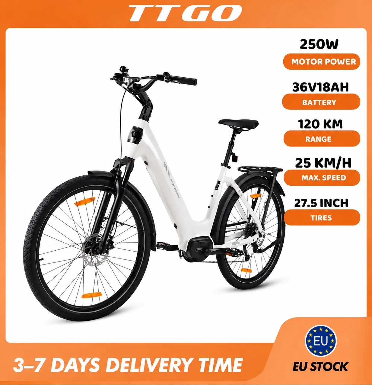 Vélo électrique 36V 18Ah 250W TTGO Z5 avec moteur Bafang à entraînement central, 27,5 pouces, vélo de ville, autonomie 110-130 km, CE EN15194 Pedelec