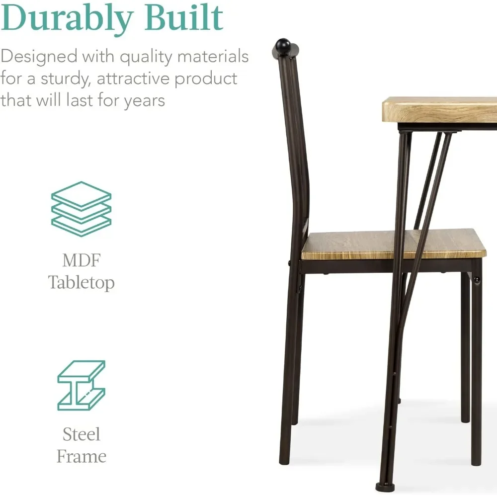 3-Piece Dining Set Modern Dining Table Set, Metal and Wood Square Table for Kitchen, Dining Room, Dinette, Breakfast