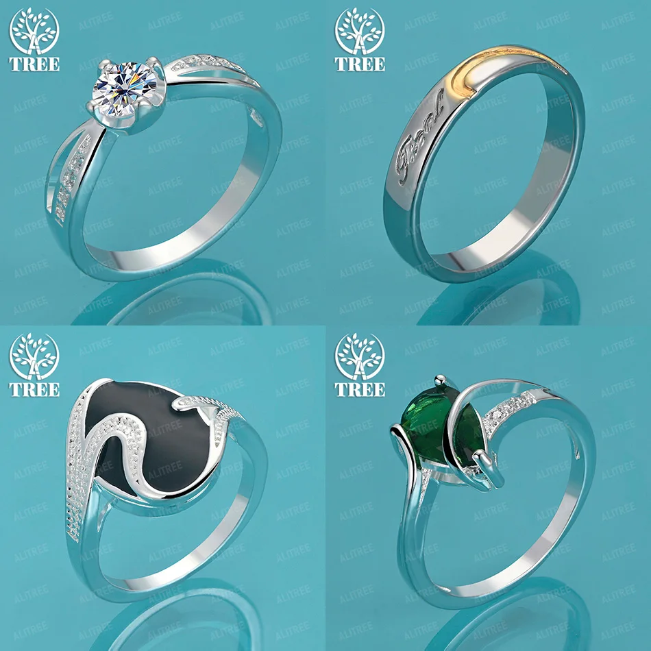 925 Sterling Silver Black Epoxy Resin Engraved Letters Inlaid Zircon Round Ring Women Engagement Party Noble Jewelry Accessories