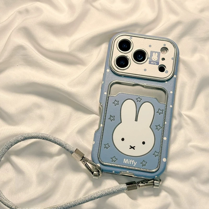 Miffy Kawaii Anime Stars Mobile Phone Case Girly Heart for Iphone17promax with Lanyard Anti-fall New Style Girls Card Holder